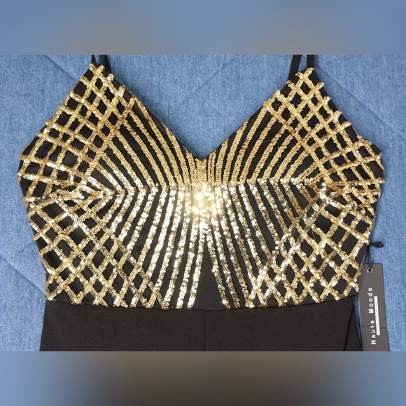 Haute Monde Jumpsuit Sequined Bodice Straight Leg NWT Date Night Rave Party Club - Picture 13 of 14